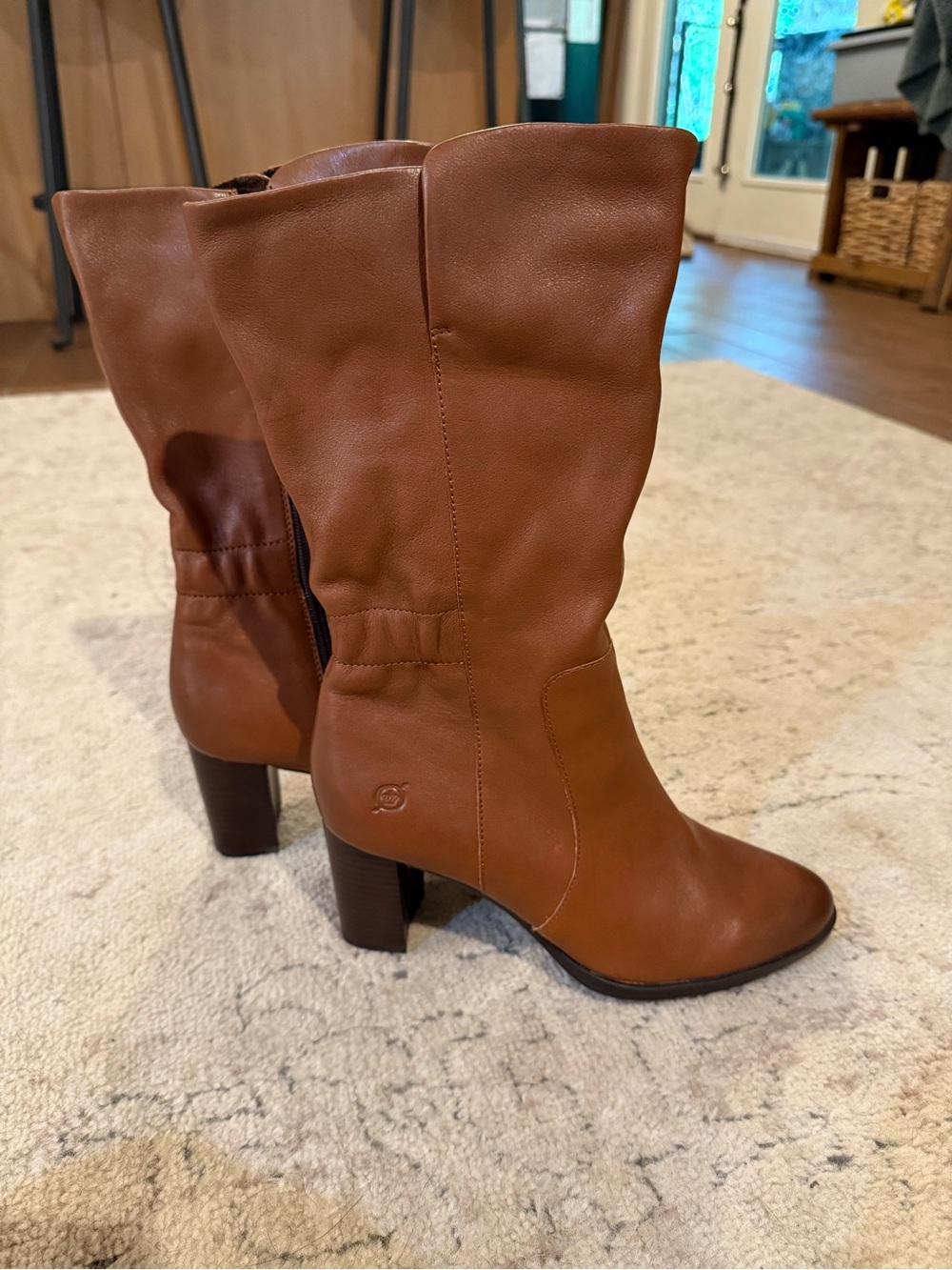 BCBGeneration Cognac Leather Mid-Calf Heeled Boots